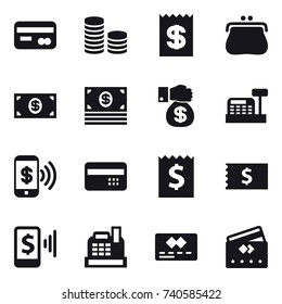 16 vector icon set : card, coin stack, receipt, purse, money, money gift, cashbox, phone pay, credit card, mobile pay