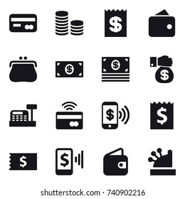 16 Vector Icon Set : Card, Coin Stack, Receipt, Wallet, Purse, Money, Money Gift, Cashbox, Tap To Pay, Phone Pay, Mobile Pay