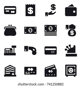 16 vector icon set : card, receipt, investment, wallet, purse, money, money gift, cashbox, hand coin, credit card, safe