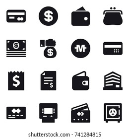 16 vector icon set : card, dollar, wallet, purse, money, money gift, crypto currency, credit card, receipt, account balance, atm, safe