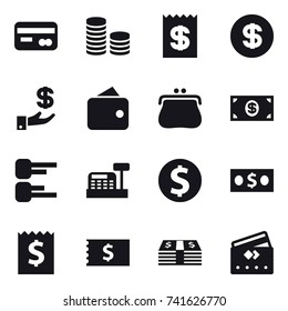 16 vector icon set : card, coin stack, receipt, dollar, investment, wallet, purse, money, diagram, cashbox, dollar coin, credit card
