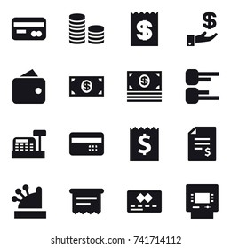 16 vector icon set : card, coin stack, receipt, investment, wallet, money, diagram, cashbox, credit card, account balance, atm receipt, atm