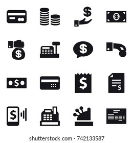 16 vector icon set : card, coin stack, investment, money, money gift, cashbox, money message, hand coin, credit card, receipt, account balance, mobile pay