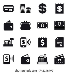 16 vector icon set : card, coin stack, dollar, receipt, wallet, purse, money, cashbox, phone pay, account balance, mobile pay, credit card