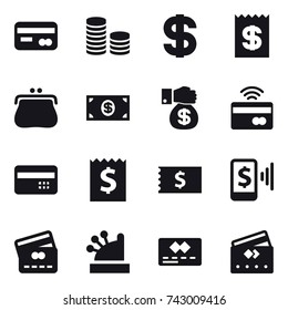 16 vector icon set : card, coin stack, dollar, receipt, purse, money, money gift, tap to pay, credit card, mobile pay, cashbox