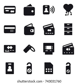16 vector icon set : card, wallet, pass card, cardio chip, credit card, atm, identity card, do not distrub