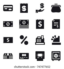 16 vector icon set : card, receipt, investment, purse, money, account balance, percent, cashbox, atm, safe