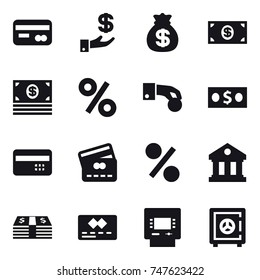 16 vector icon set : card, investment, money bag, money, percent, hand coin, credit card, library, atm, safe