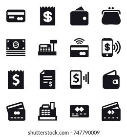 16 vector icon set : card, receipt, wallet, purse, money, cashbox, tap to pay, phone pay, account balance, mobile pay, credit card