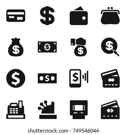 16 vector icon set : card, dollar, wallet, purse, money bag, money, money gift, dollar arrow, dollar coin, mobile pay, credit card, cashbox, atm