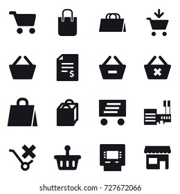 16 vector icon set : cart, shopping bag, add to cart, basket, account balance, remove from basket, delete cart, delivery, mall, atm, shop