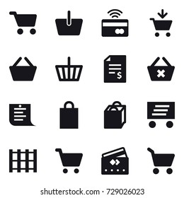 16 Vector Icon Set : Cart, Basket, Tap To Pay, Add To Cart, Account Balance, Delete Cart, Shopping List, Shopping Bag, Delivery, Credit Card