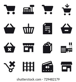 16 vector icon set : cart, cashbox, add to cart, basket, account balance, remove from basket, delete cart, shop, shopping bag, mall, credit card