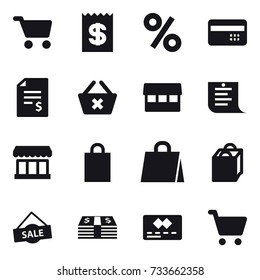 16 vector icon set : cart, receipt, percent, credit card, account balance, delete cart, market, shopping list, shopping bag, sale