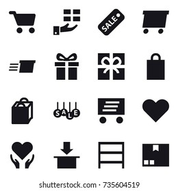 16 vector icon set : cart, gift, sale, delivery, shopping bag, rack, package