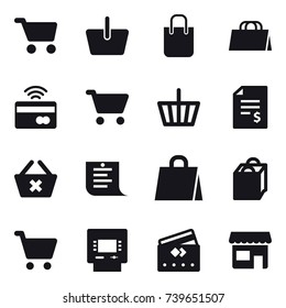 16 Vector Icon Set : Cart, Basket, Shopping Bag, Tap To Pay, Account Balance, Delete Cart, Shopping List, Atm, Credit Card, Shop