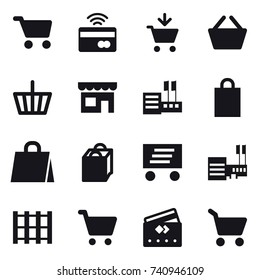 16 Vector Icon Set : Cart, Tap To Pay, Add To Cart, Basket, Shop, Store, Shopping Bag, Delivery, Mall, Credit Card