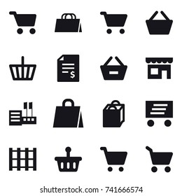 16 vector icon set : cart, shopping bag, basket, account balance, remove from basket, shop, store, delivery