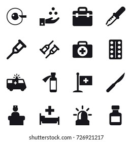 16 vector icon set : cell corection, chamical industry, hospital, alarm, pills bottle