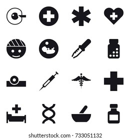 16 vector icon set : cell corection, hospital, mortar, pills bottle