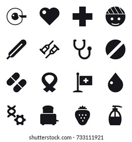 16 vector icon set : cell corection, heart, drop, strawberry, liquid soap