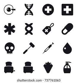 16 vector icon set : cell corection, dna, drop, toaster, berry, liquid soap