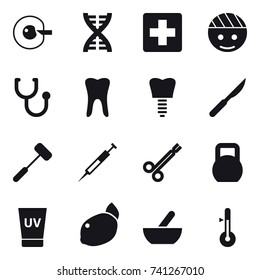 16 vector icon set : cell corection, dna, uv cream, mortar, thermometer