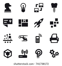 16 vector icon set : chess horse, bulb, notebook connect, gears