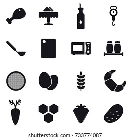16 vector icon set : chicken leg, restaurant, handle scales, ladle, cutting board, honeycombs, berry, potato