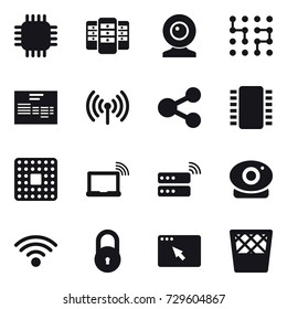 16 vector icon set : chip, server, web cam, wireless, trash bin