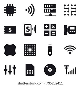 16 vector icon set : chip, wireless, server, receipt, mobile pay, calculator, intercome