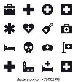 16 vector icon set : church, hospital, first aid