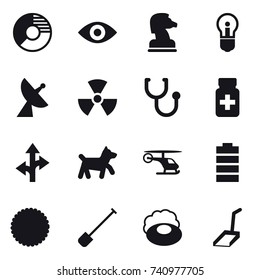 16 Vector Icon Set : Circle Diagram, Eye, Chess Horse, Bulb, Satellite Antenna, Nuclear, Dog, Shovel, Soap, Scoop