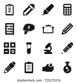 16 vector icon set : clipboard, pencil, marker, calculator, abacus, brain, electrostatic