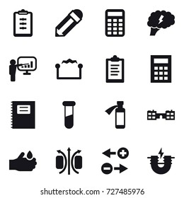 16 vector icon set : clipboard, pencil, calculator, brain, presentation, electrostatic, copybook, school