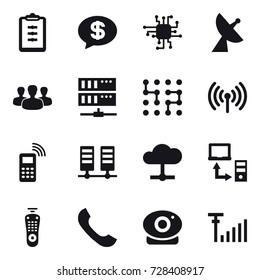 16 vector icon set : clipboard, money message, chip, satellite antenna, group, server, wireless
