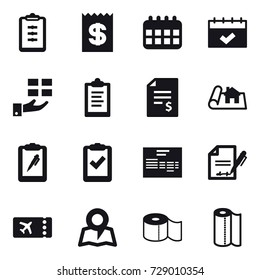 16 vector icon set : clipboard, receipt, calendar, gift, account balance, project, ticket, map, toilet paper, paper towel