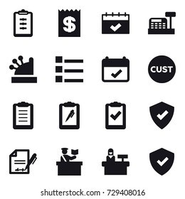 16 vector icon set : clipboard, receipt, calendar, cashbox, list, inspector, reception