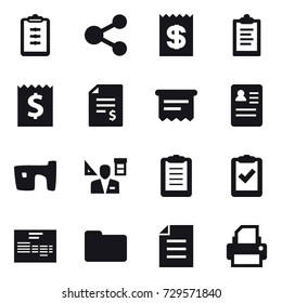 16 vector icon set : clipboard, share, receipt, account balance, atm receipt, slum, architector