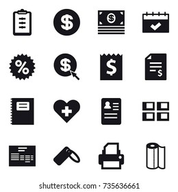 16 vector icon set : clipboard, dollar, money, calendar, percent, dollar arrow, receipt, account balance, copybook, panel house, paper towel
