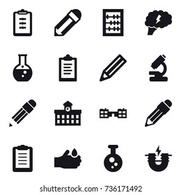 16 vector icon set : clipboard, pencil, abacus, brain, round flask, university, school