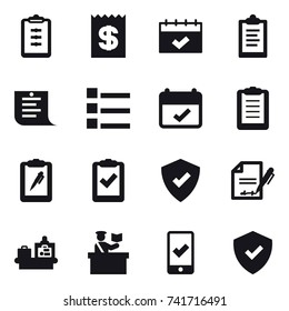 16 vector icon set : clipboard, receipt, calendar, shopping list, list, baggage checking, inspector, mobile checking