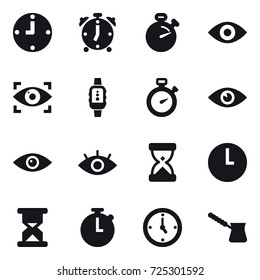 16 vector icon set : clock, alarm clock, stopwatch, eye, eye identity, smartwatch, watch, turk