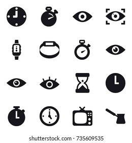 16 vector icon set : clock, stopwatch, eye, eye identity, smartwatch, smart bracelet, watch, tv, turk