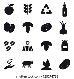 16 vector icon set : coffee seeds, field, mushroom, flour, harvest, sheep, sprouting, potato