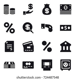 16 vector icon set : coin stack, investment, money bag, money, percent, dollar arrow, hand coin, account balance, credit card, library, atm, safe