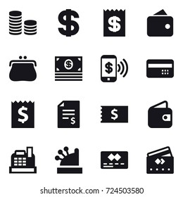 16 vector icon set : coin stack, dollar, receipt, wallet, purse, money, phone pay, credit card, account balance, cashbox