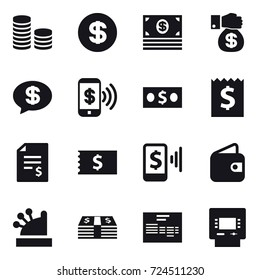 16 vector icon set : coin stack, dollar, money, money gift, money message, phone pay, receipt, account balance, mobile pay, wallet, cashbox, atm