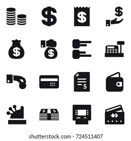 16 vector icon set : coin stack, dollar, receipt, investment, money bag, money gift, diagram, cashbox, hand coin, credit card, account balance, wallet, atm
