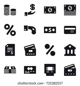16 vector icon set : coin stack, investment, money, percent, hand coin, credit card, account balance, library, atm